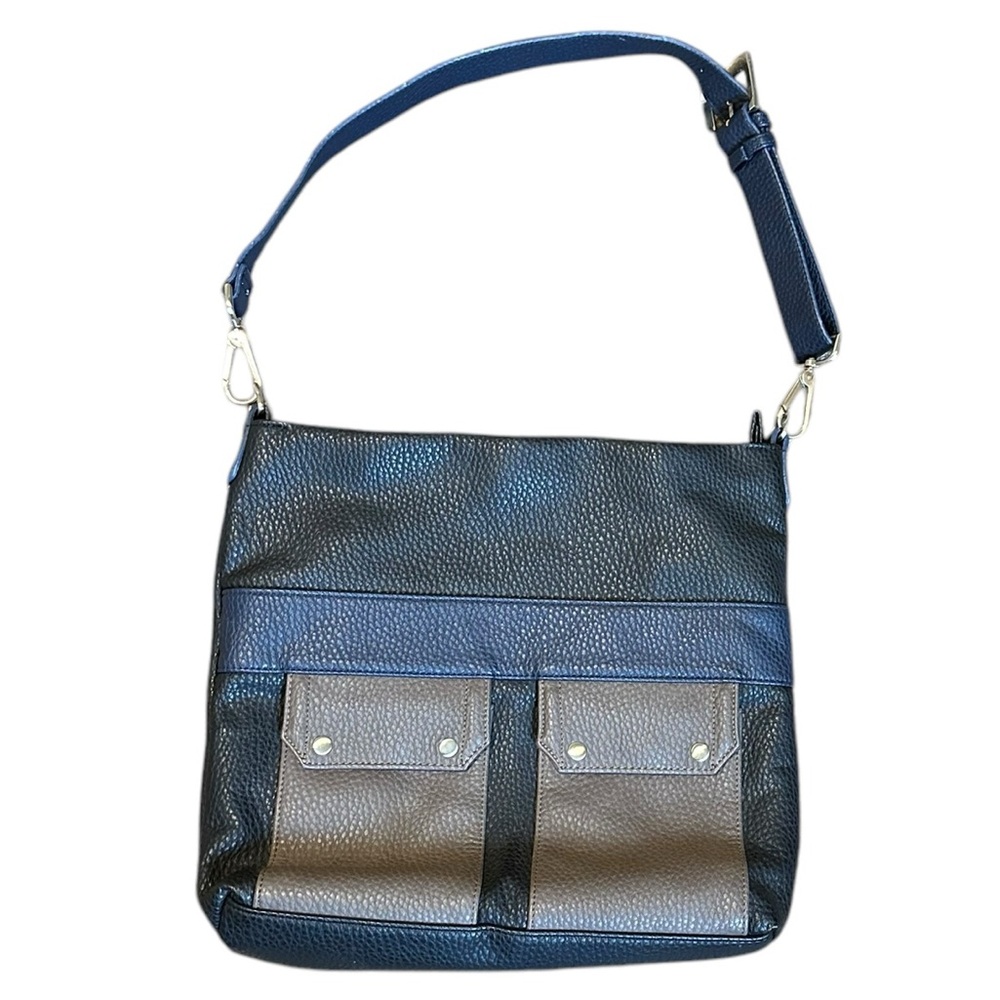 SONDRA ROBERTS SR2 tri color oversized leather crossbody bag black/navy/taupe OS